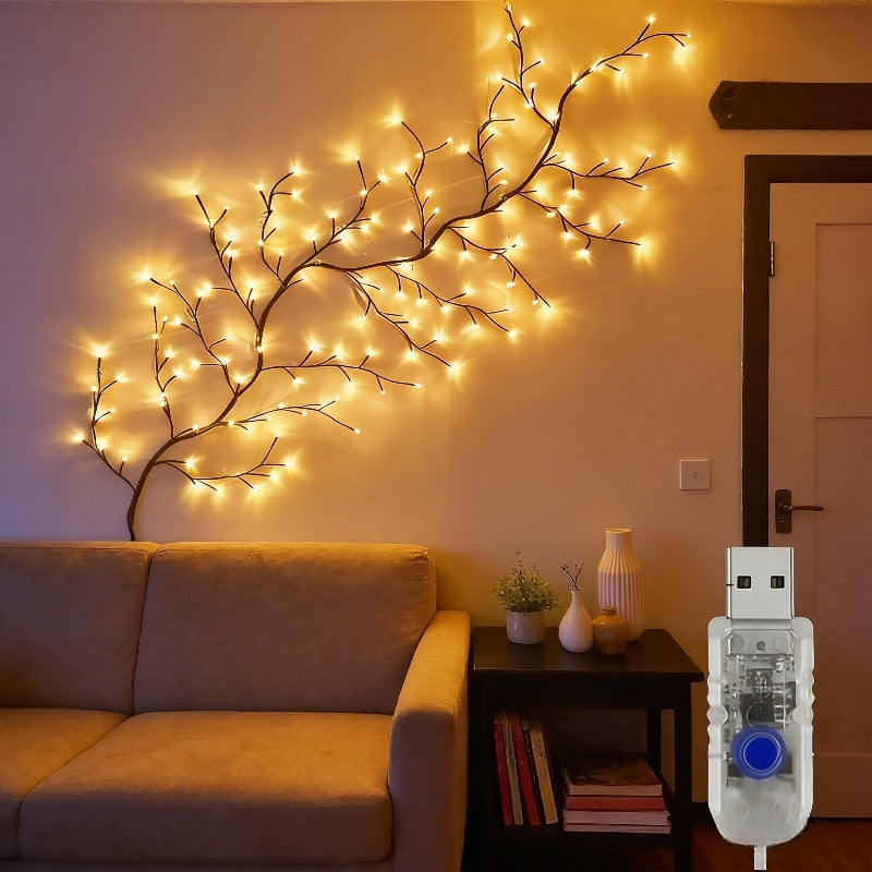 72-LED Wicker Large Branch Decorative String Lights, Warm White, LED Branch Lights, USB Powered, Adds an Elegant Ambiance to Your Walls, Suitable for Bedroom, Living Room, Walls, Parties, Festivals, Valentine's Day, Weddings, Mother's Day and Other