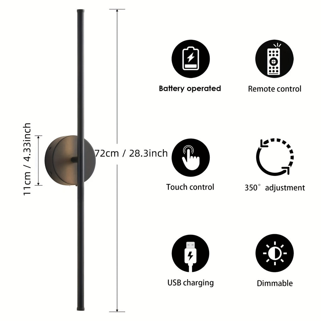 Black Gold Battery Operated Wall Light, Single or Double Piece Optional, with Remote Control, Touch and Timer Functions, Adjustable Brightness, Size 28.3 Inches, Suitable for Living Room, Bedroom, Hallway, Hotel and Home Decoration