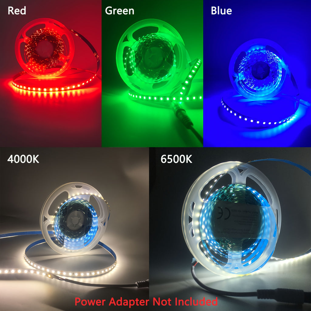 5M/16.4ft DC12V 600颗灯珠, 8mm宽 LED胶带灯自粘可裁剪高亮LED灯带，用于室内卧室客厅吊顶氛围灯带，生日圣诞派对装饰灯带, 家居厨房橱柜灯照明,舞台,商场,酒店,办公室柜下灯照明(无电源适配器)