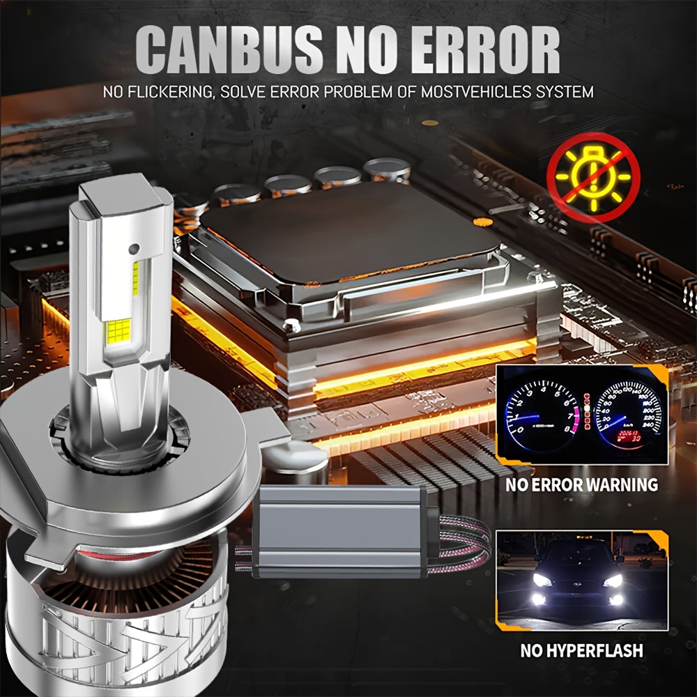 2-Pack LED Car Headlight Bulbs, Compatible with 9005/HB3, 9006/HB4, H1, H7 and H11 Models, 55,000 Lumens No CANBUS Error, 950% Brightness Increase, 6500K Cool White Light, Plug-and-Play, 60,000 Hours Ultra-Long Life