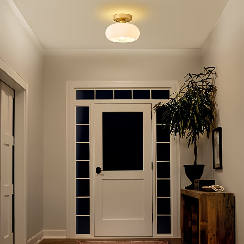 Modern Farmhouse Style Pendant Light with Glass Cover - Semi-Flush Mount Ceiling Light, Hardwired Installation, E26/E27 Bulb Base, No Wiring Required, Suitable for Kitchen Island, Living Room and Bedroom Lighting