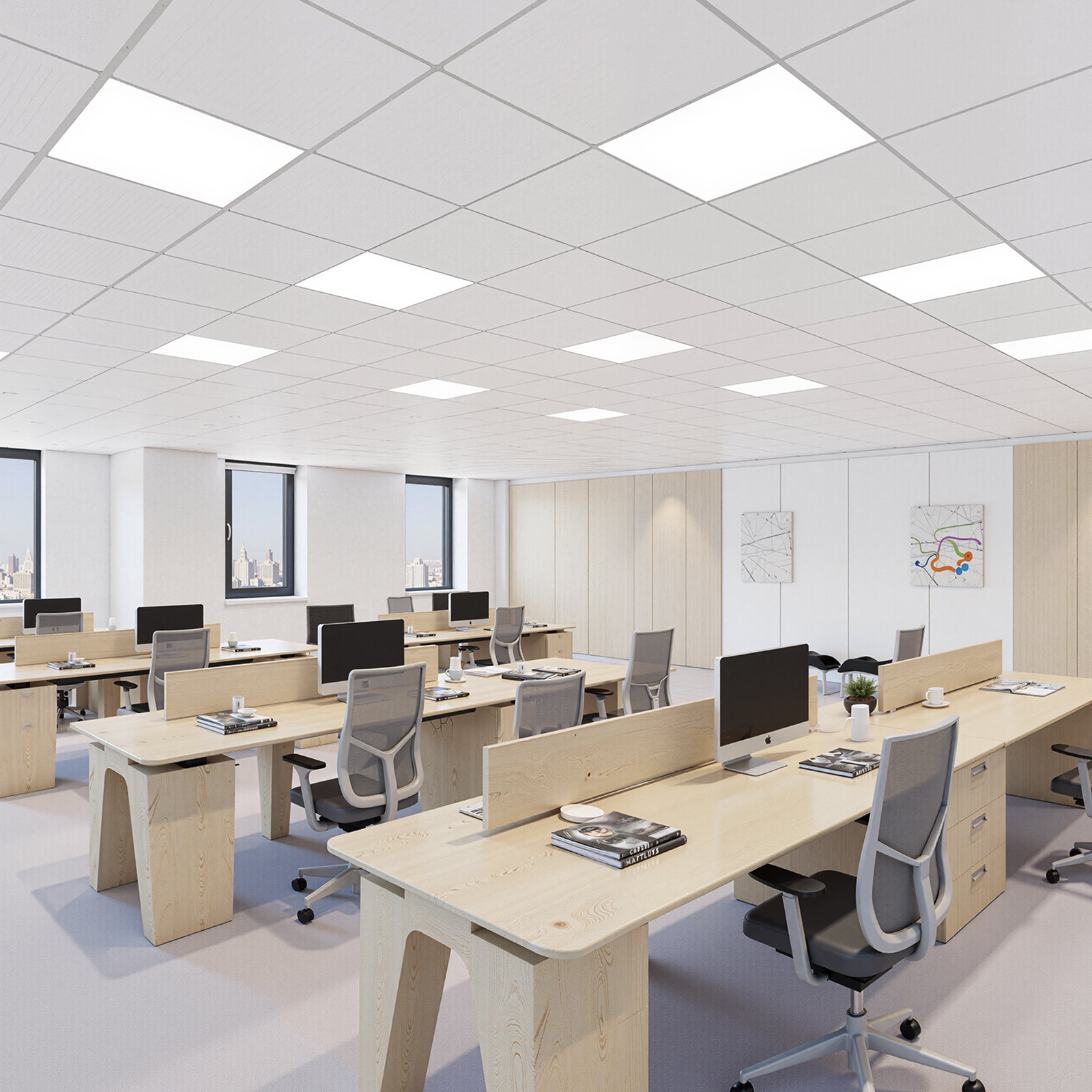 VEVOR 2x2 ft LED Flat Panel Light, 5700 Lumens, Recessed LED Ceiling Fixture, 3 Color Options 3000K/4000K/5000K, 25W/30W/40W, 0-10V Dimmable, Ultra-Slim Design Suitable for Home Kitchen, 4-Pack