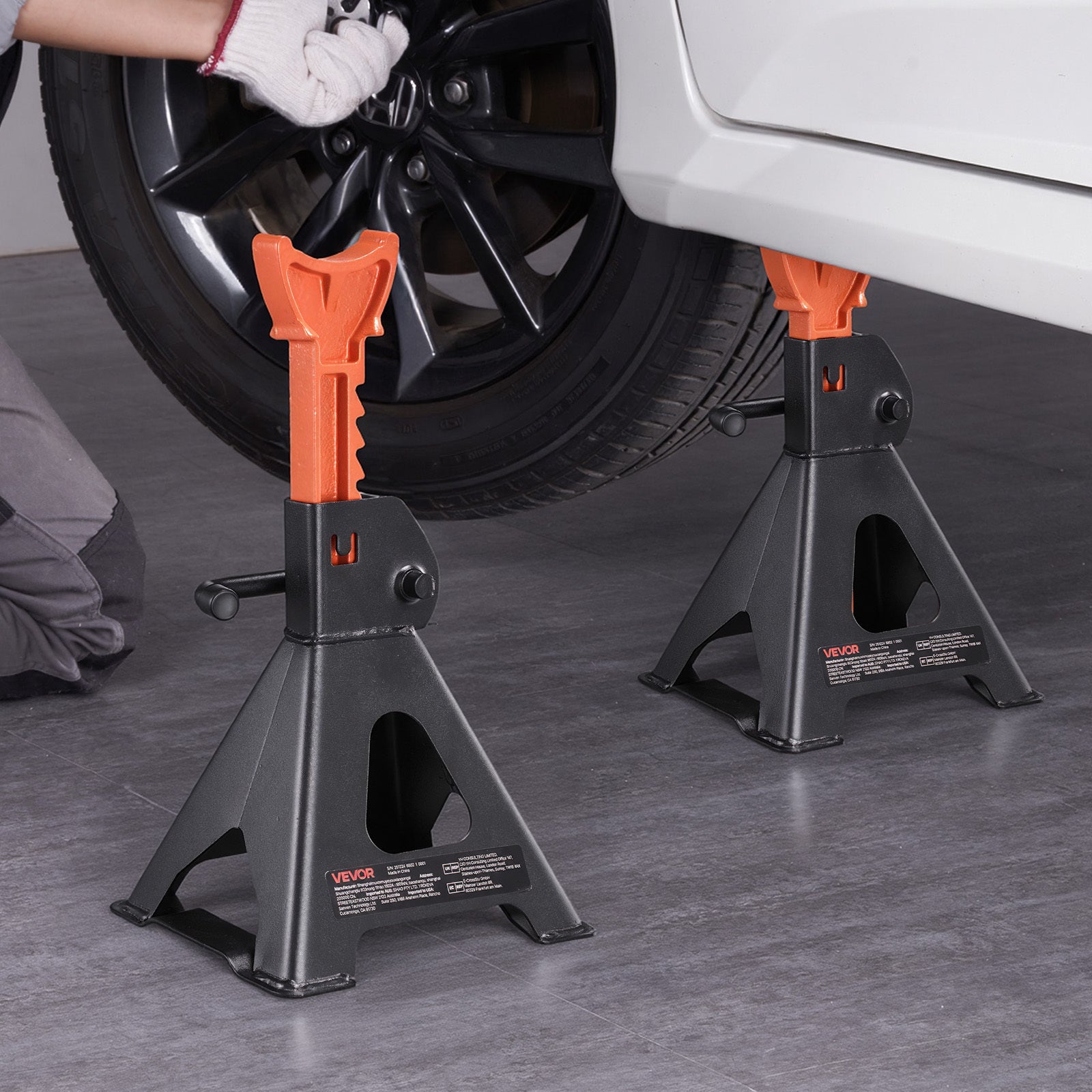 VEVOR Air Jack, 3 Ton (6,600 Lbs) Capacity, 10.8-16.3 Inch Adjustable Height, Heavy Duty Steel Air Jack Car Stand with Locking Function, for Lifting SUVs, Pickup Trucks, Cars and UTV/ATV, 1 Pair, Black & Orange