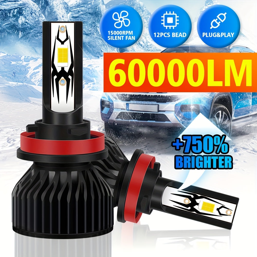 2-Pack H7 LED Bulbs 9005/HB3 9006/HB4 CANBUS Headlight Bulbs 210W Power Dual-Side CSP Chip 6500K Super White Light + 900% Brightness Increase 60,000 Hours Lifespan 12V/24V Universal