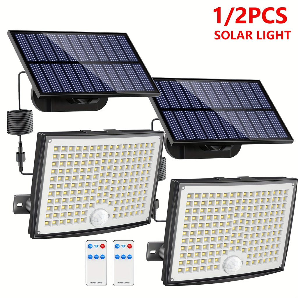 1/2 Pack Solar Outdoor Light, High Brightness Sensor Light with 168 LEDs, Garden Light with Remote Control, Street Light with 3 Lighting Modes, IP65, Security LED Floodlight with 16.5FT Cable, Suitable for Outdoor and Indoor Wall Light