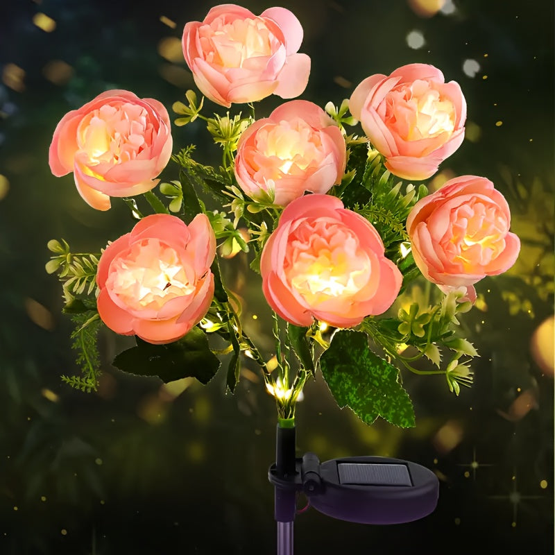 Solar 7-Head Rose Flower Light Outdoor Artificial Flower Light Solar Garden Light Outdoor Decoration for Courtyard, Garden, Path, Backyard, Lawn Ground Insert Light