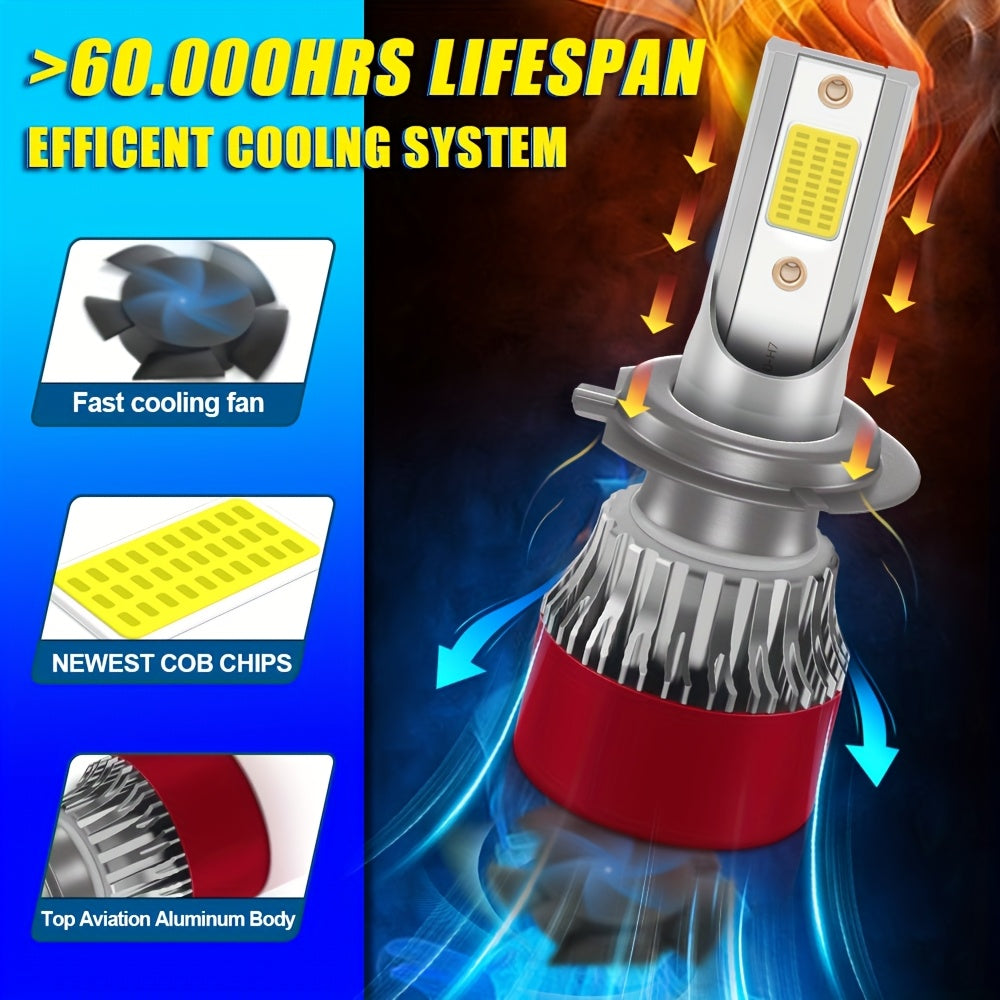 2-Pack Super Bright LED Headlight or Fog Light Bulbs, Compatible with H1, H7, H11, 9005/HB3, 9006/HB4, 9007, H13 Sockets. COB Chip Technology, 800% Brightness Increase, Easy Plug-and-Play Installation