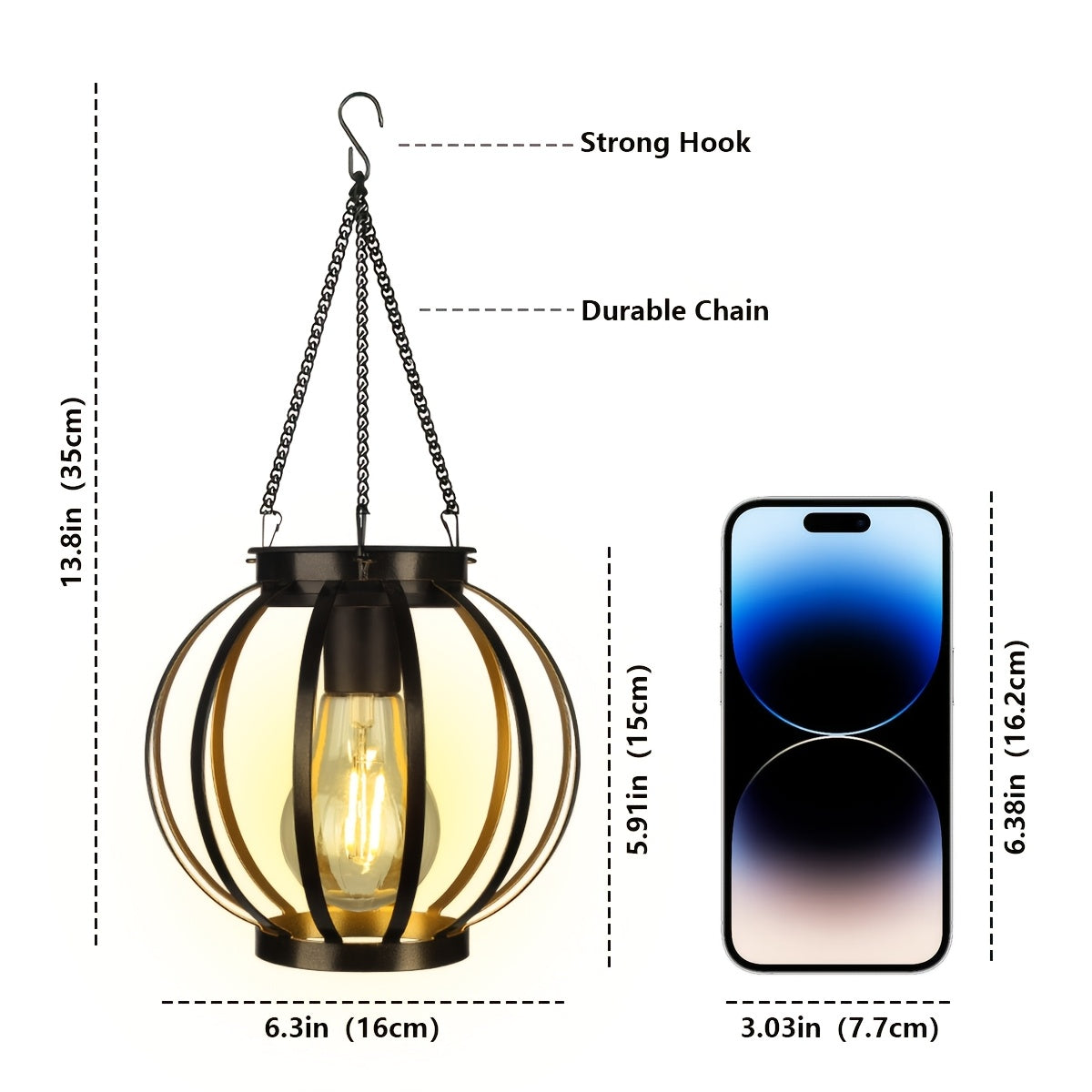 HOTU 2-Pack Outdoor Hanging Light - IP65 Metal Solar Wall Light, Modern Pumpkin Shape / Lampshade Design, Suitable for Outdoor Lighting in Garden, Patio, Porch