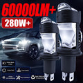 2-Pack H4 LED Projector Lens Car Headlight Bulbs 60000 Lumens 280W 8570 CSP Canbus Turbo Light High/Low Beam Dual Mode 12V Plug-and-Play Aluminum Housing with Fast Cooling Fan H4 Auto Headlight
