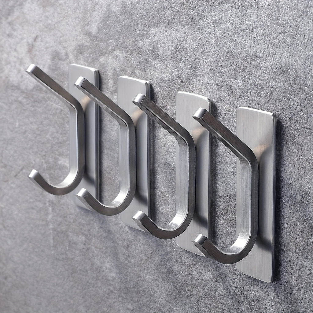 2 or 4 Pack No-Drill Adhesive Hooks - Stainless Steel for Clothes, Towels, Robes, Hats, Keys - Bathroom, Toilet, Bedroom, Dorm, Kitchen, Garage Storage