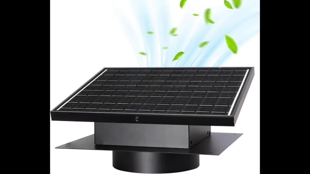 25W Solar Roof Vent Fan, 8" Detachable Roof Vent, 9.84ft Connection Cable, Rust-Resistant Coating Solar Attic Exhaust Fan, Ideal Roof Fan for Garage, Shop and Warehouse, Black