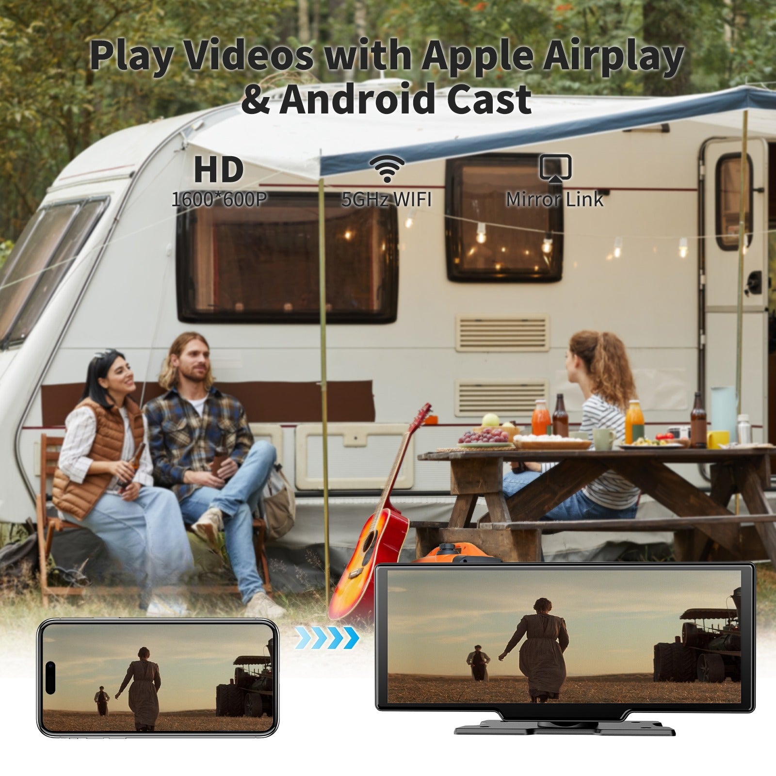 10.26-Inch Screen Car Player Portable Car Monitor Car DVR Recorder Supports Rear Camera for Android Auto with Voice Control Front Camera, Vehicle Monitor, Dash Cam, Stylish Car Display, Touchscreen Player, High-Resolution Screen
