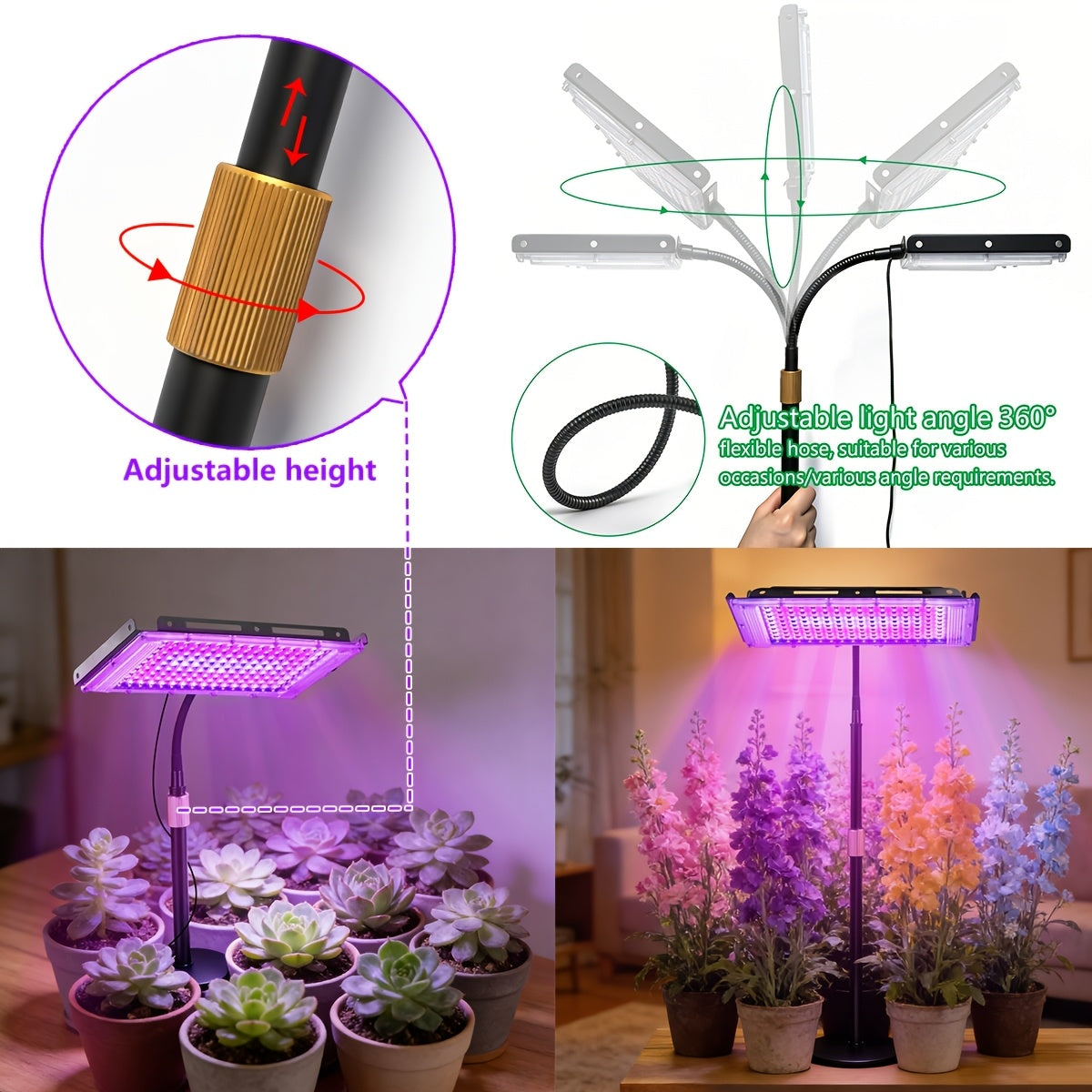 Desktop Indoor Plant Grow Light, 144 LED Full Spectrum Grow Lamp, Large Size Adjustable Height Flexible Gooseneck Plant Light
