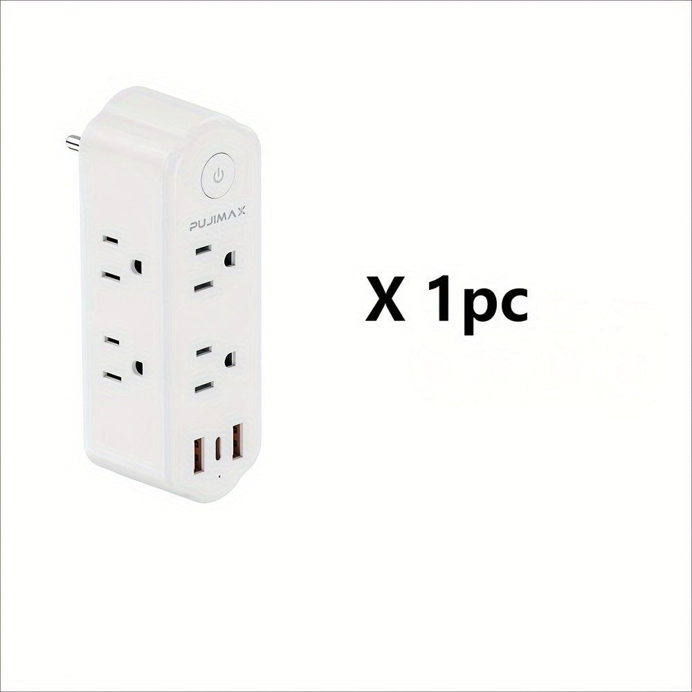 2/1 PUJIMAX American Multifunctional Wall Socket, Including 2 USB Ports, 1 Type-C Port, 6 AC Plug Ports, Surge Protection, Safety Intelligence, Plug Support 360 ° Rotation, Travel Plug Adapter, Electrical Sockets, Suitable For Home, Office, School, Dormit