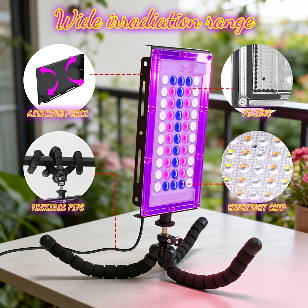 Full Spectrum Plant Grow Light, 50 LED Beads, 5V USB Powered with Flexible 3-Claw Bracket, Multi-Angle Adjustable, 1.5M Switch Power Cord Included, Accelerate Plant Growth, Ideal for Greenhouse, Nursery and Home Gardening