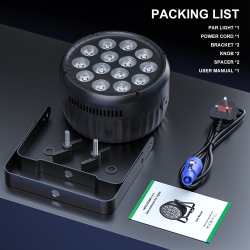 180W 14LED RGBW PAR light, controllable via DMX512 (4/8 channels), with auto sound activation, suitable for DJ events, parties, concerts, churches, weddings, theaters, as well as Christmas and Halloween holidays