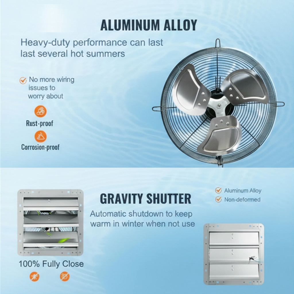 305mm Shutter Exhaust Fan 1400RPM 1084CFM | AC Motor, Aluminum Wall Mount Attic Ventilation Fan, 7.5LB, Classic Choice, Plug-in Type, 110V