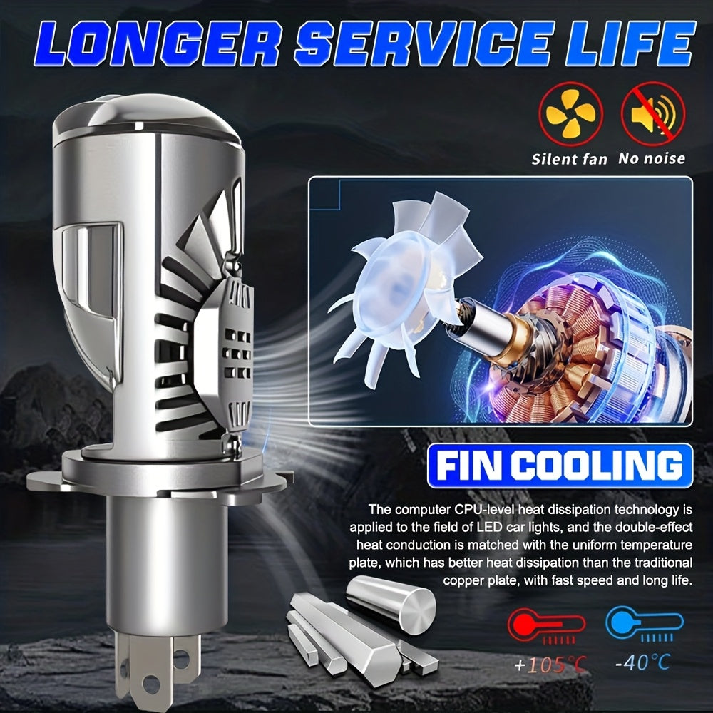 2-Pack H4 9003 HB2-QB070 50000 Lumens LED Projector Headlight with Cooling Fan, Car High/Low Beam Bulb 12V, Night Driving, Compact Design, Energy Saving Bulb, Night Commute, Suitable for Car Owners, No Battery Included