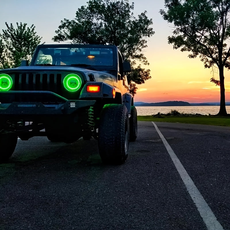 7-Inch Headlight Round Headlight with High/Low Beam and Daytime Running Light, Colored Angle Eye Light, Suitable for Cars and Motorcycles, No Battery Included