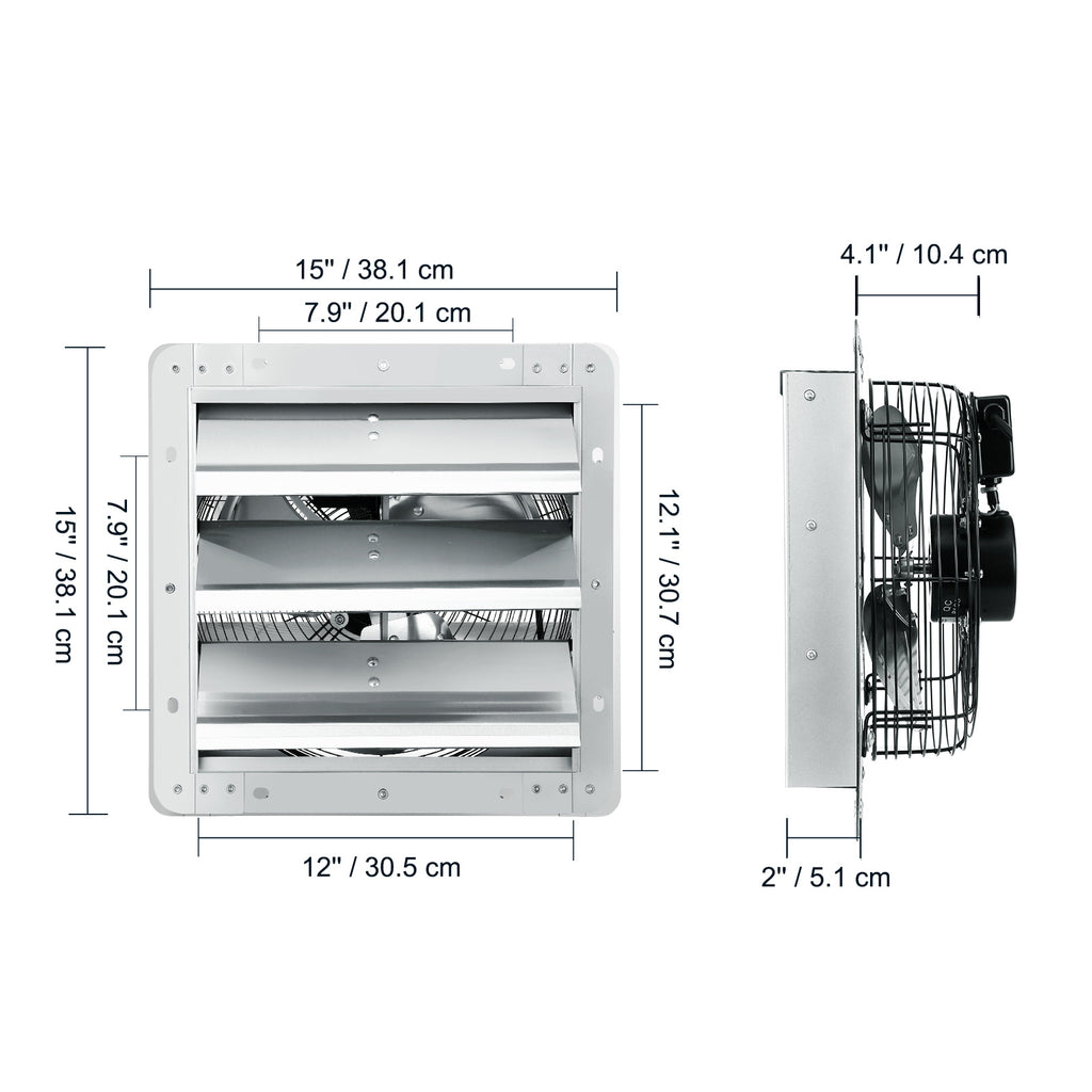 VEVOR 12" Shutter Exhaust Fan with Speed Control - AC Motor, 1000 CFM, Easy Wall Mount Installation, for Greenhouse, Garage and Shed, US Plug