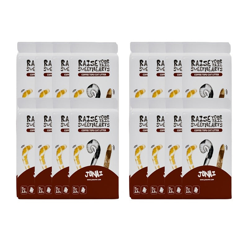 8包猫砂，咖啡香型，超强吸水速溶，1.5毫米细砂粒，每袋5.07磅，可冲入马桶，快速结团，无粉尘，低二次污染，轻质多猫适用猫砂