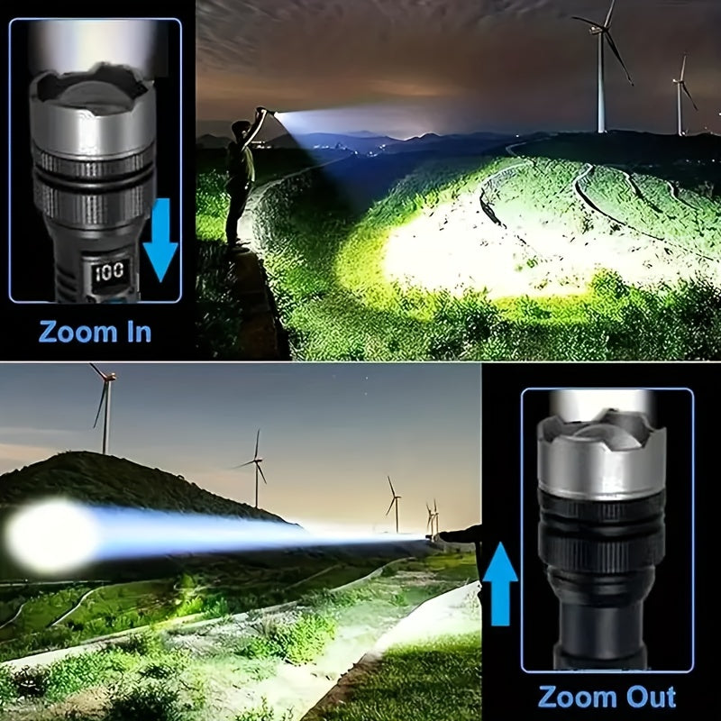 1PC Rechargeable LED Flashlight, Portable Mini Type-C Charging Port, 3 Lighting Modes, Telescopic Focus Adjustable, Outdoor Emergency Light for Hiking Camping Work Cycling