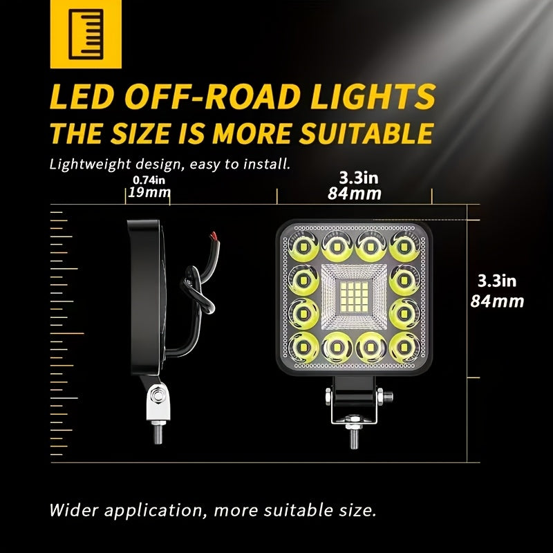 YIGEDENG 2-pack mini round/square LED work light, 6000K white light, 21 LEDs/28 LEDs modified off-road headlight, suitable for off-road vehicle/motorcycle/engineering vehicle modification auxiliary light