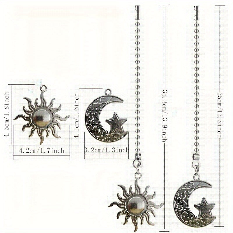 2-Piece Sun & Moon Themed Lighting Accessories: Ceiling Fan Downrod, Fan Light Pull Chain, Switch, Table Lamp Switch, Handle, Zipper Pull. No Electricity, No Battery, No Wireless Connection Required