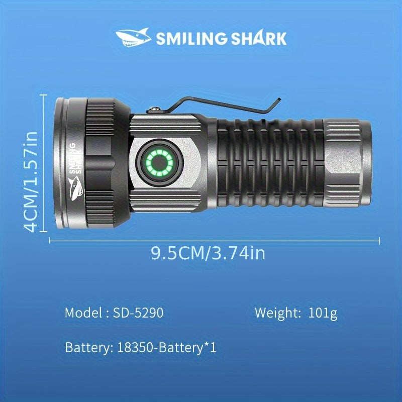 M60+2XPE Flashlight SMILING SHARK Ultra Bright 5 Modes Magnetic Strong Light Stepless Dimming Type-C Charging Metal Clip Pocket Size for Outdoor Camping Hiking Adventure