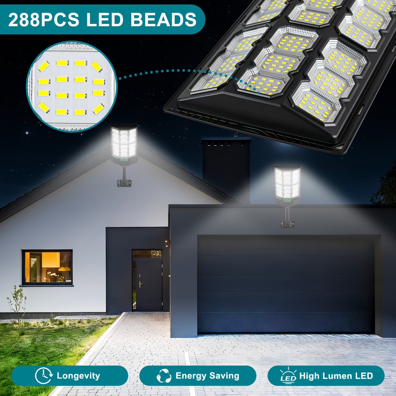 Super Bright LED Solar Street Light, Outdoor Waterproof Parking Lot Light, Garden Solar Lighting (Dusk to Dawn), Wide Angle Motion Sensor and Remote Control, Perfect for Garden, Patio and Road Lighting