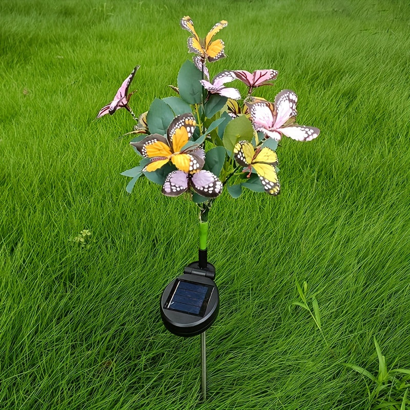 One/Two Piece Solar Butterfly Tree Light Outdoor Courtyard Decoration Butterfly Lawn Ground Insert Light Colorful Light Simulated Butterfly Flower Light