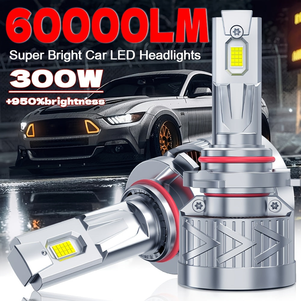 2pcs LED Car Headlight Bulbs, H16/H11/H9/H8 9005/HB3, 9570 CSP Chip, Plug-and-Play, 12-24V, Canbus, High/Low Beam LED Light, H1 H4/HB2 H7/H18 9006/HB4 9012-O134, No Battery Included, 60000LM, 300W