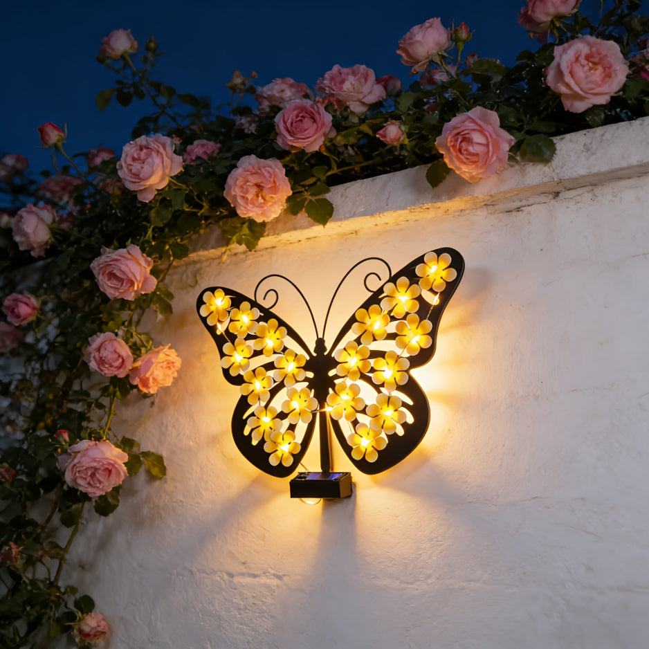 Solar Butterfly Wall Light - Vibrant Outdoor Decoration for Festivals and Gardens, Energy Saving, Illumination, Ni-MH Battery, Christmas Gift, Holiday Gift, Ambient Light for Garden and Outdoor Decor, Solar Wall Light, Perfect for Halloween & Christmas