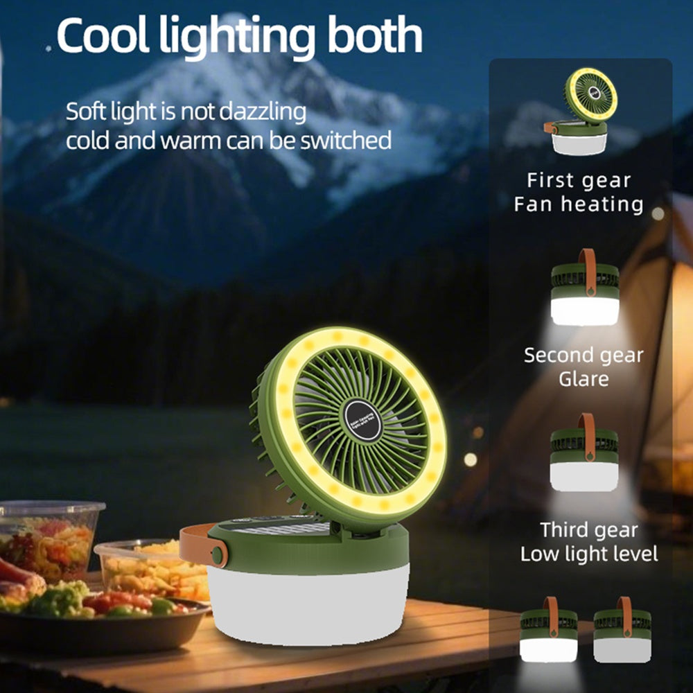 1PC X Portable Fan Light, with Spare Battery & Lithium Battery, Warm White Light, Adjustable Standing Fan, Ideal for Camping, Emergency, Outdoor, Party & Cooling System.