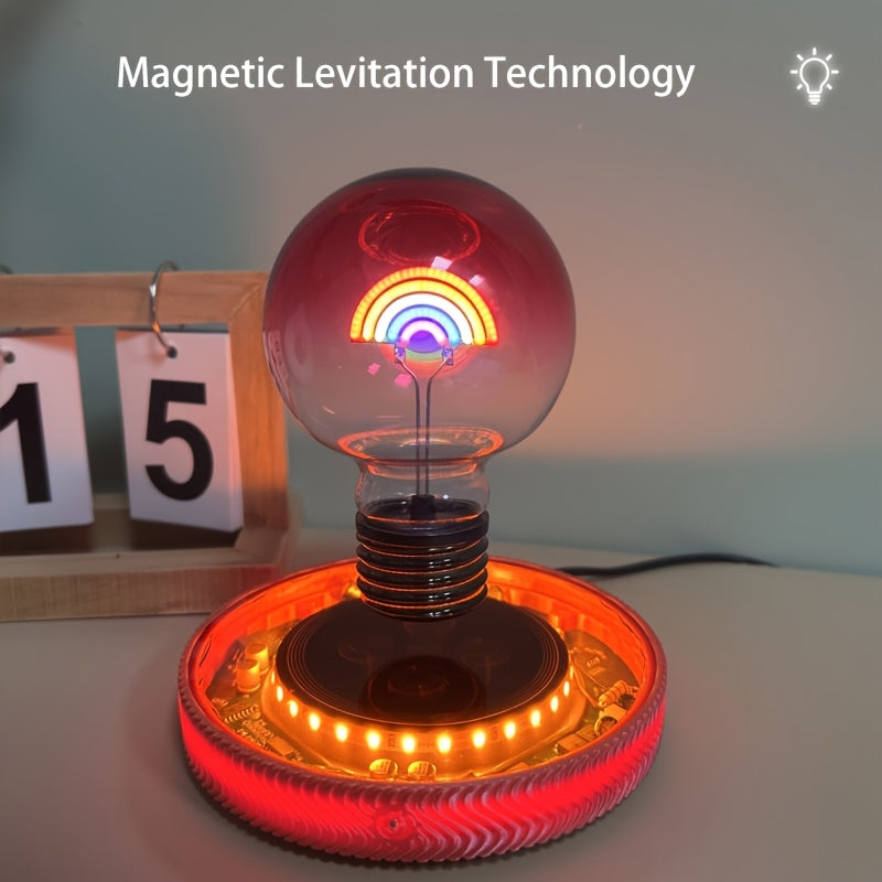 Rainbow magnetic levitation bulb, with full-angle automatic rotating light source, unique gift for home and office decoration
