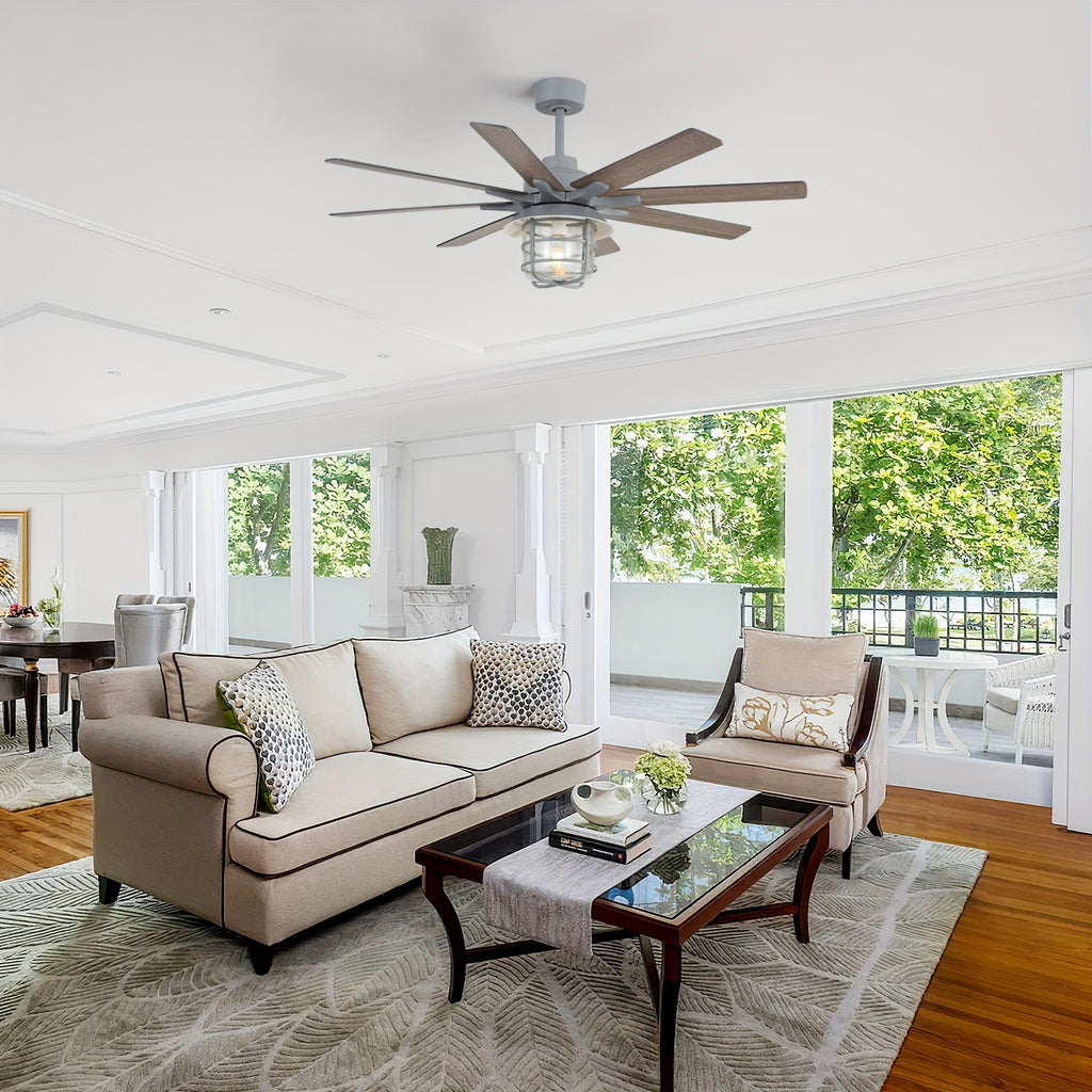 Sofucor 52" Large Ceiling Fan with Light & Glass Shade, Premium Cement Gray, Smart Ceiling Fan with Light, Remote Control, DC Motor, 1/4/8H Timer, Indoor/Outdoor for Living Room, Kitchen, Bedroom