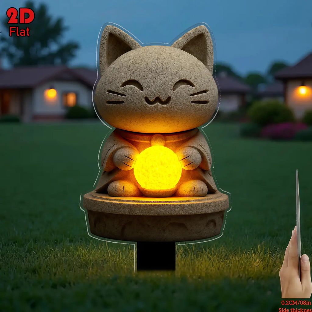 2D Flat Design, Cute Kitten-Shaped Lawn Light & Flower Pot – Durable Plastic Ground Insert Outdoor/Indoor Planter, Adorable Cat-Shaped Garden Decoration, Perfect for Courtyard, Cemetery, Lawn & Party Decor – Unique Outdoor Art Gift