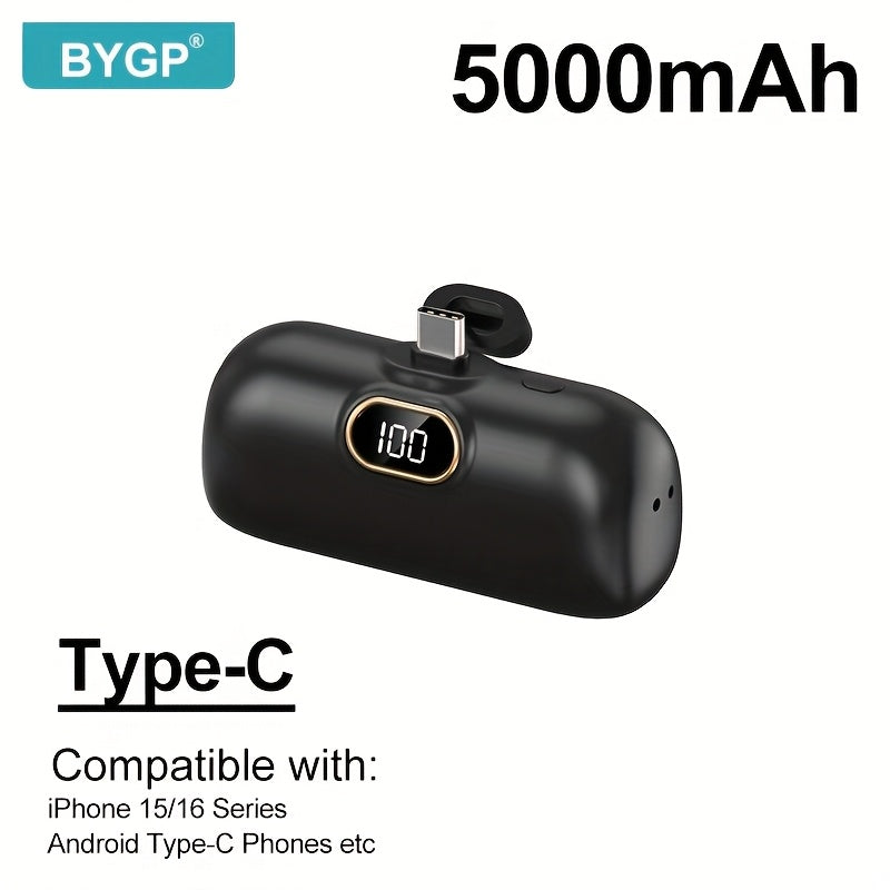 BYGP 5000Mah Portable Power Bank, a Compact Emergency Charging Solution, USB Backup Battery for Mobile Phones Featuring an LED Digital Display And Type-C Compatibility, Ideal for Iphones, Perfect As a Gift