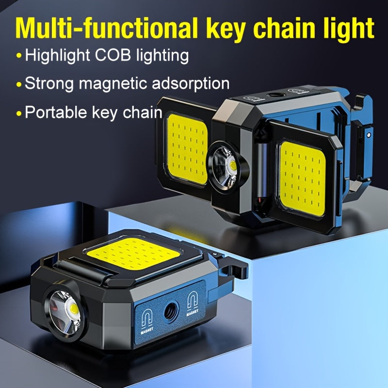 Mini Keychain Flashlight COB Work Light USB Rechargeable Light Strip 90° Foldable Side Light Super Bright Portable Lantern