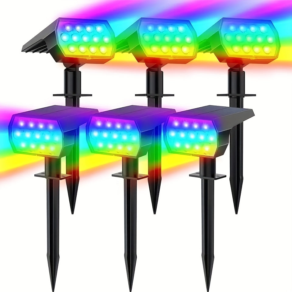 6-Piece Solar Courtyard Light IP65 Protection Rating 7 Lighting Modes RGB Color Changing Solar Landscape Spotlight 13 LED Warm White Light Garden Light – Perfect Choice for Halloween Christmas Decoration