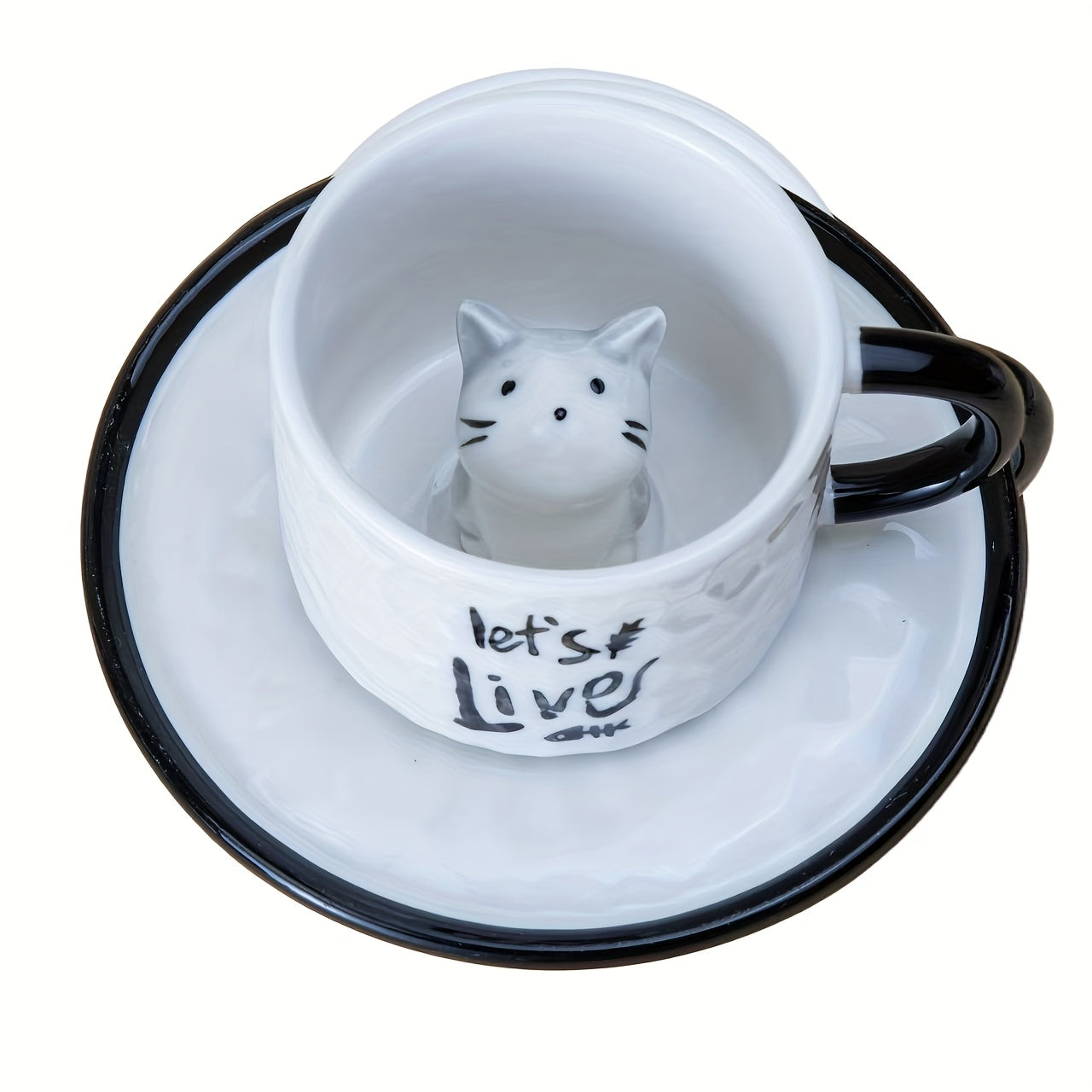 1pc 200ml / 6.7oz Japanese Cute Ceramic Hidden 3D Cat Cup & Saucer, Hand-Painted Under-Glaze Adorable Cat Cup, Breakfast Cup, Afternoon Tea Cup Set, Birthday & Holiday Gift for Cat Lovers