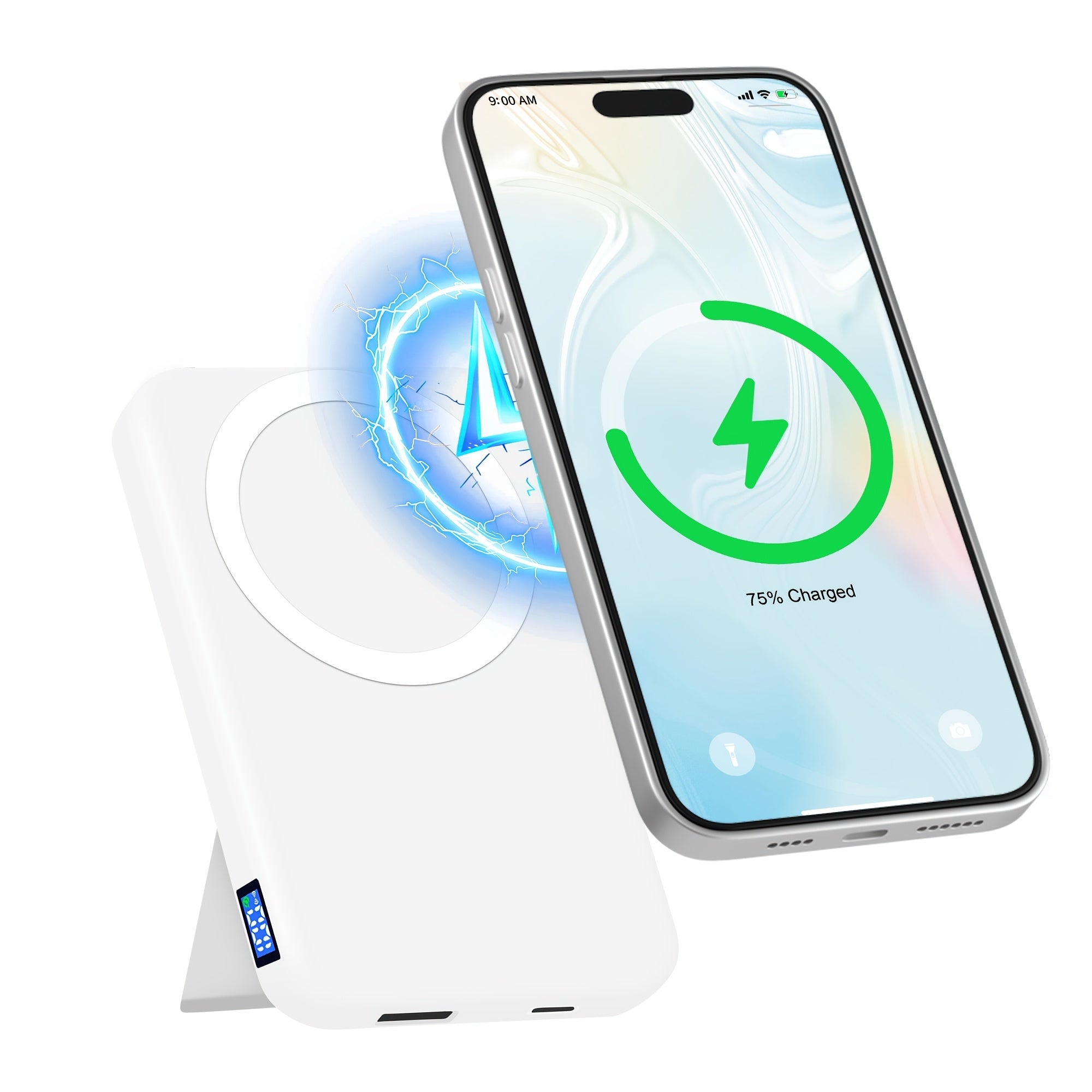 10000mAh Magnetic Stand Power Bank | Portable Ultra-Thin, 22.5W Wireless Fast Charging, USB Type-C, Universal Charger, Designed for iPhone 12-17 Series, Lithium Polymer Battery