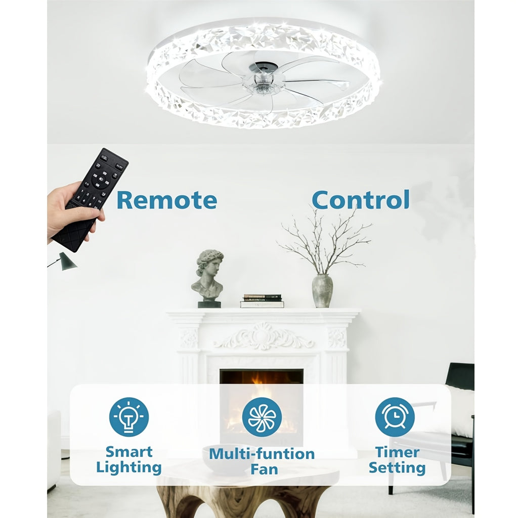20 Inch Modern Low Profile Flush Mount Ceiling Fan Light, Remote Control, Quiet Reversible Motor, 6 Speed Levels, Dimmable LED Light, White Design for Bedroom Indoor Room