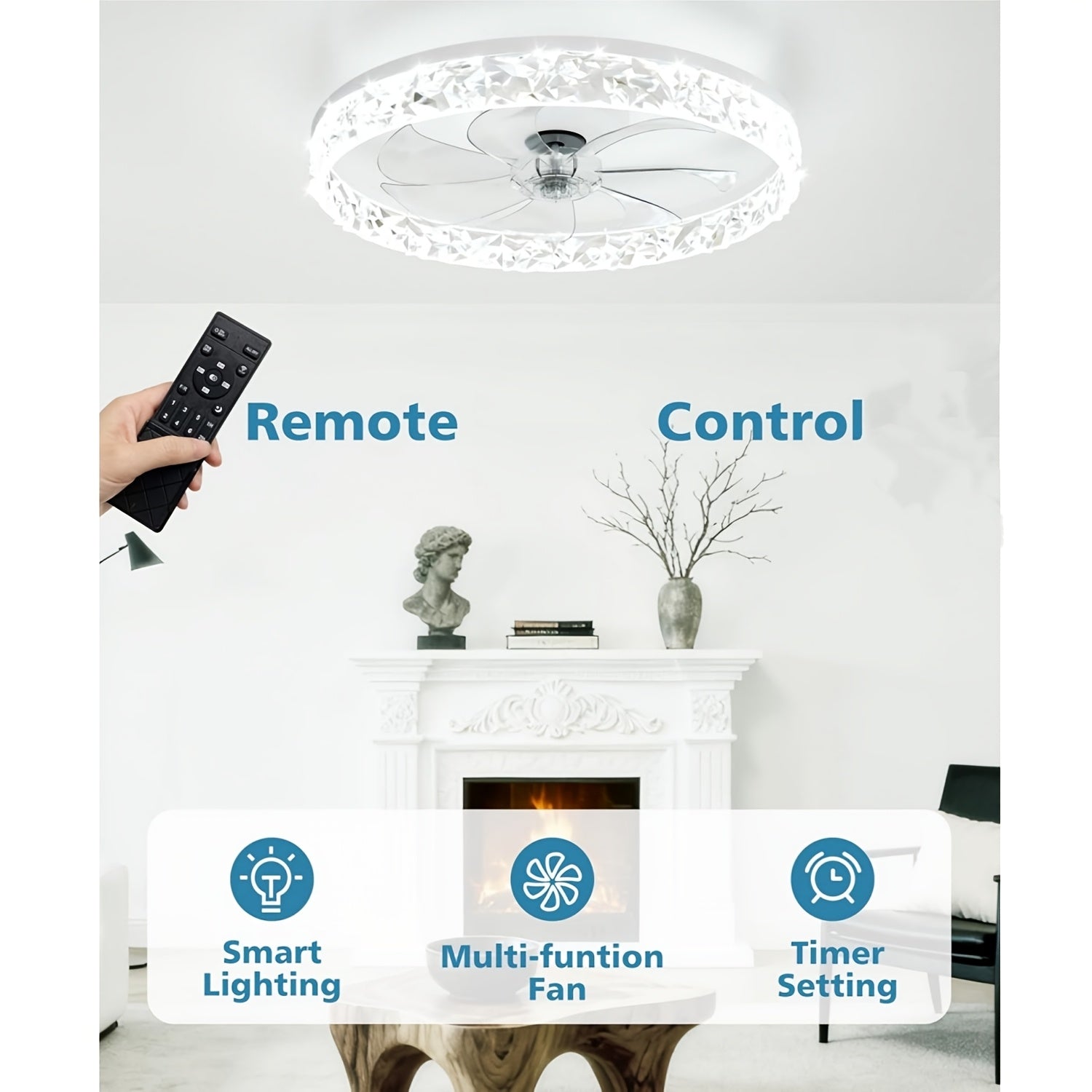 20 Inch Modern Low Profile Flush Mount Ceiling Fan Light, Remote Control, Quiet Reversible Motor, 6 Speed Levels, Dimmable LED Light, White Design for Bedroom Indoor Room