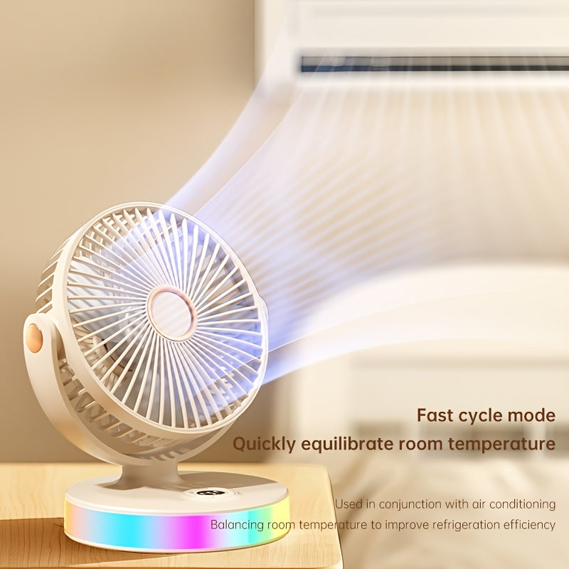 New Desktop Fan with Charging Port, Adjustable Wind Direction and Ambient Light Function, Ideal for Desk Office and Living Room Use