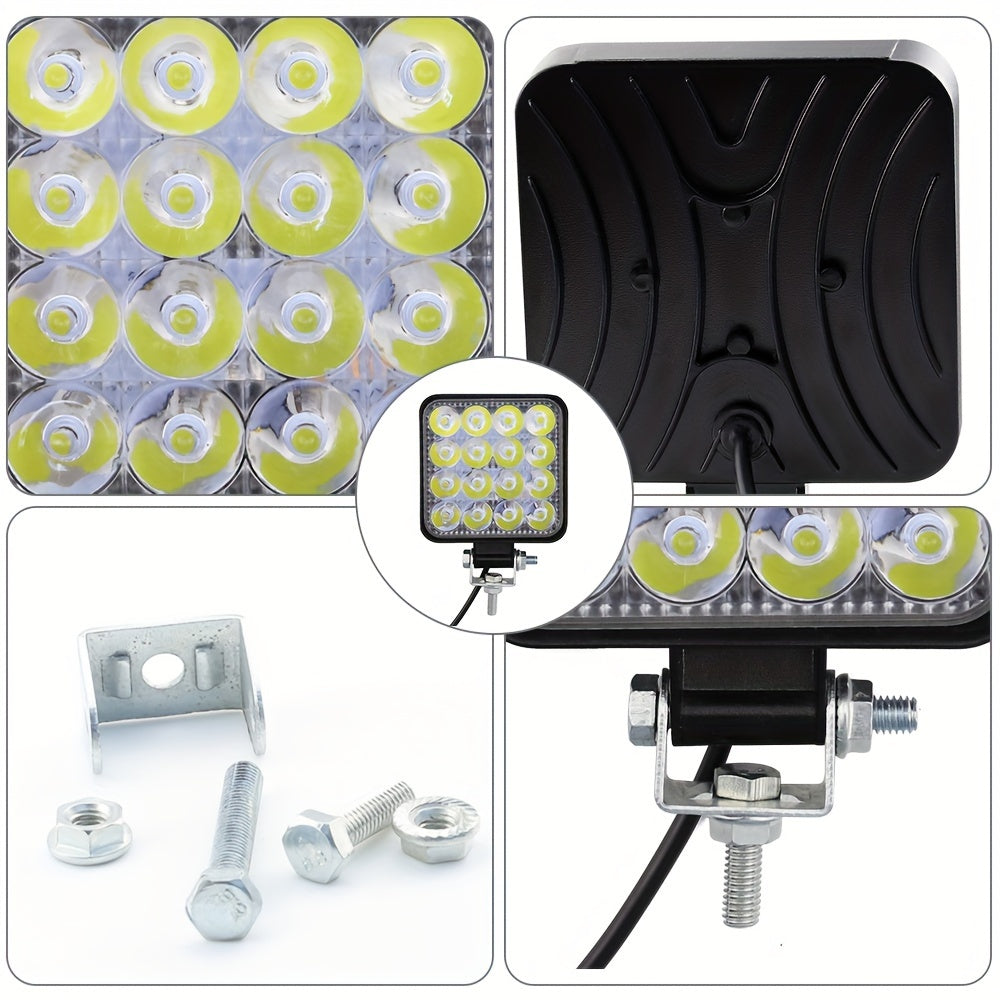 4-pack 3-inch mini square LED work light, off-road auxiliary light, modified headlight, flood/spot dual-purpose light, suitable for cars, trucks, SUVs, 48W, 9-30V