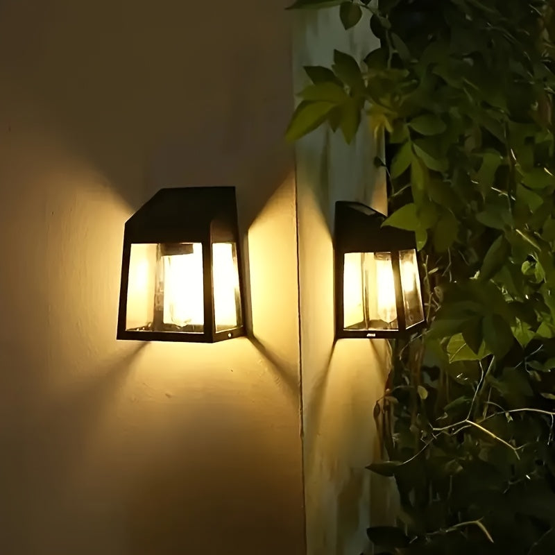 2-Piece Solar Outdoor Light Set, Wall Mounted Fixture, Solar Lantern, LED Wall Light, Automatically Turns On at Dusk, Suitable for Backyard, Garden, Patio, Garage, and as Wall Decoration