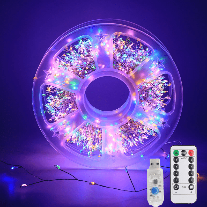 USB LED 串灯，32米/98英尺爆竹灯串，1000LED 星空萤火虫灯，8种模式，多功能，适用于花环制作、婚礼装饰、室内空间，营造星空萤火虫效果，提升任何装饰场景