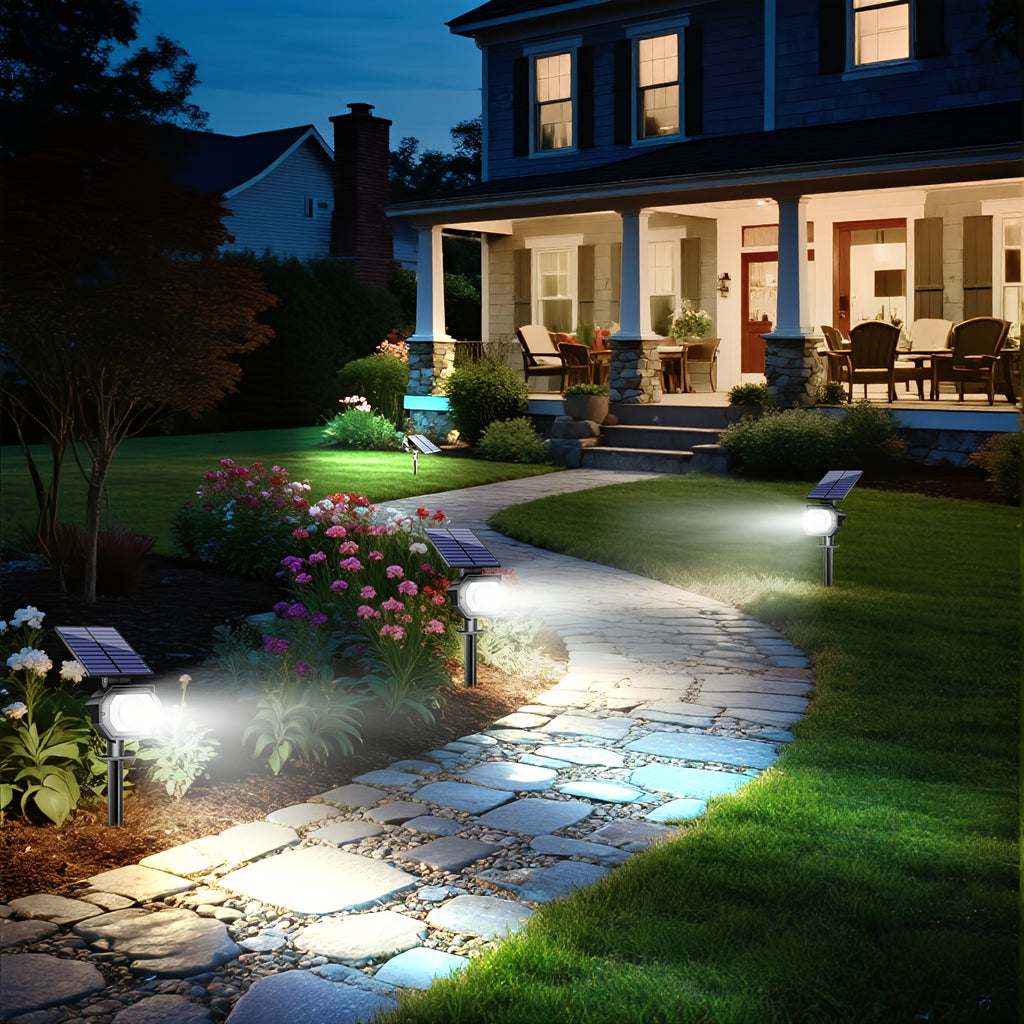 Outdoor Solar Garden Light 8-Piece Set, Suitable for Courtyard, Waterproof Design (IP65), 3 Lighting Options, Wall-Mountable, Light Sensor, Automatically Turns On at Night, Perfect for Floors, Porches and Gardens