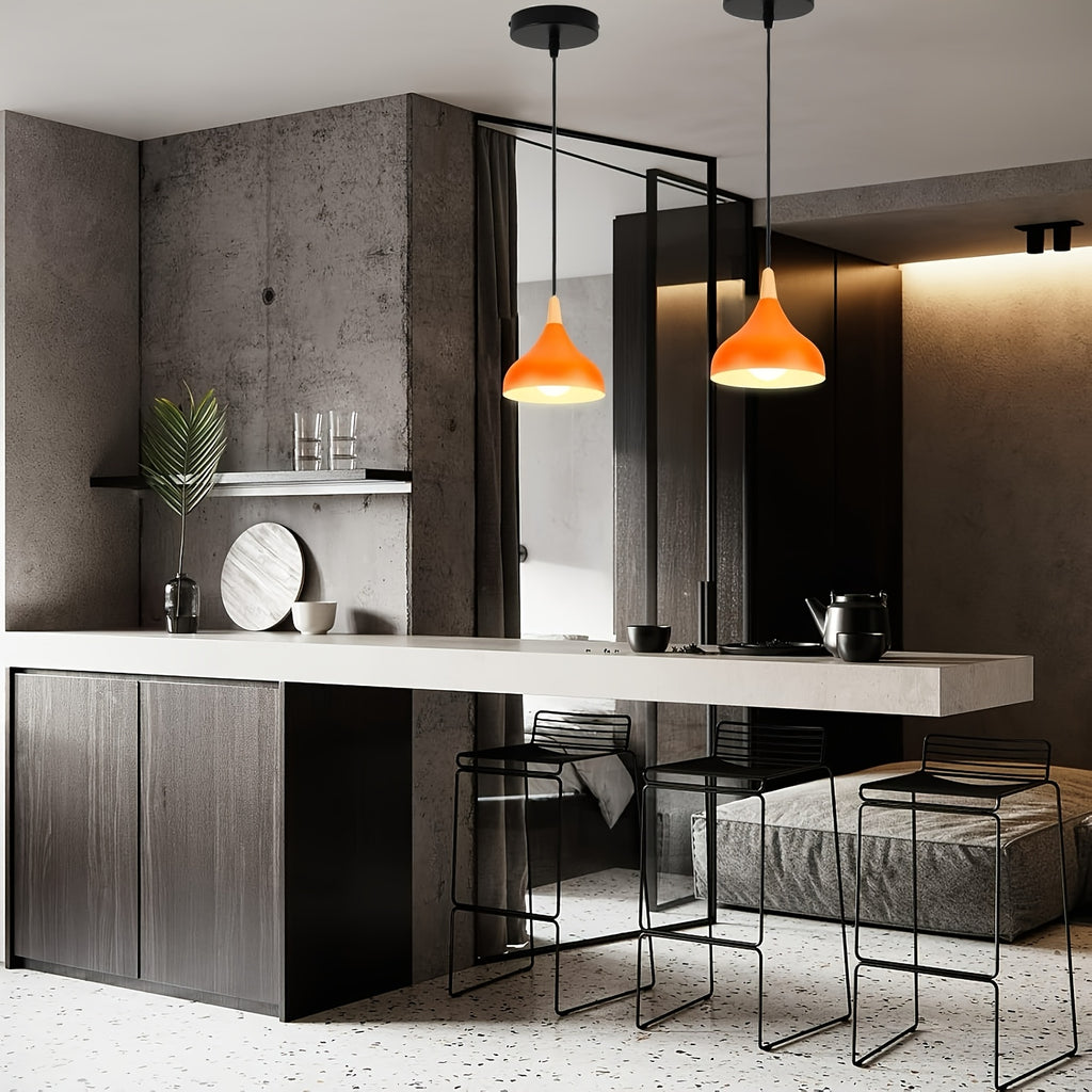 Pendant light vintage chandelier modern teardrop hat ceiling light metal wood pendant light suitable for bedroom, dining room, kitchen (bulb not included!!!)